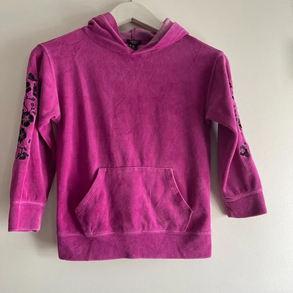 Forever 21 Girls 3/4 Length Sleeve Fuchsia and Black Hoodie - Size 5/6 - Picture 2 of 9